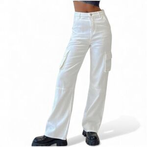 Princess Polly Millard Jeans 4 Off-White Cargo Baggy High Waist Denim Cotton